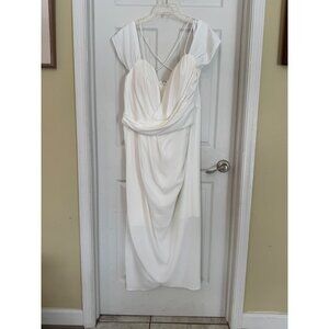 City Chic White Draped Dress Cross Back Straps Sweetheart Neckline Sheer Bridal
